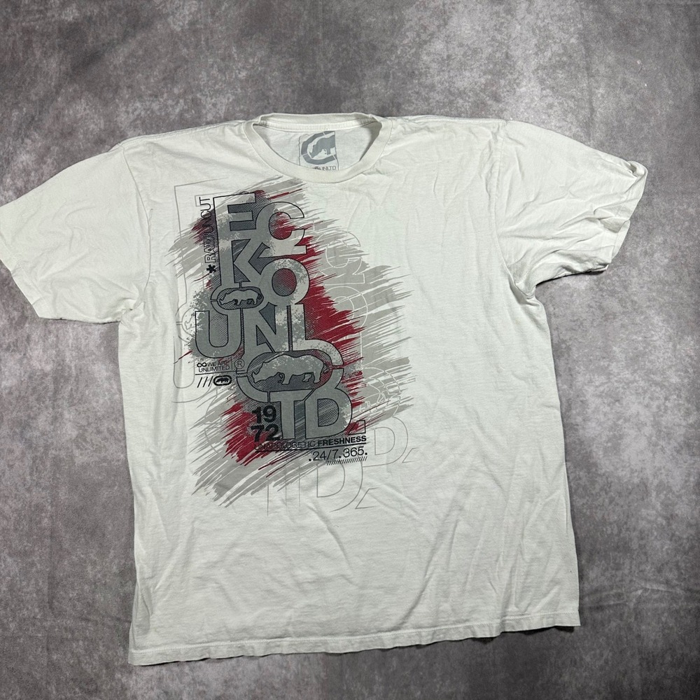 VTG Ecko Unltd Mens XL White Graphic T-Shirt Rhino Logo Streetwear 90s Style Tee